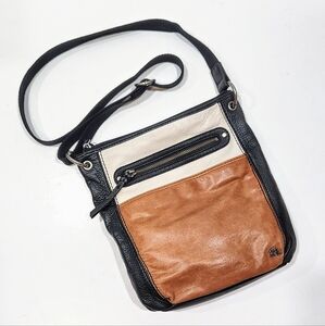 The Sak Laurel Crossbody Black Brown Beige Tri Color Leather Purse Shoulder Bag